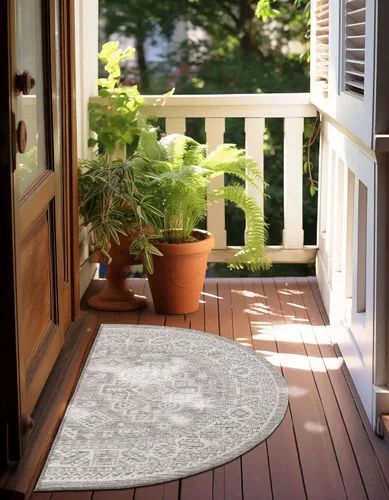 Vista 121 de Unique Loom Outdoor Aztec Collection Alfombra de área - Chalca (10 pies, redonda, azul/marfil)