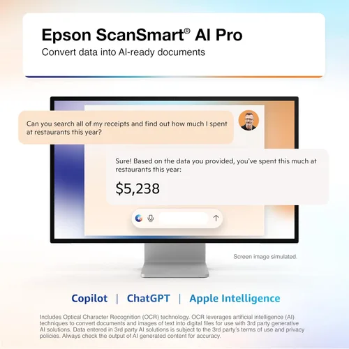 Vista 2 de Epson RapidReceipt RR-70W - Escáner inalámbrico de documentos y recibos a color con software ScanSmart AI PRO para gestión de recibos y PDF para PC