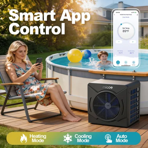 Vista 3 de MICOE 18000 BTU Swimming Pool Heater for Above Ground & Inground Pools, Heating and Cooling up to 5,500 Gallons, High Efficiency COP 4.88, App