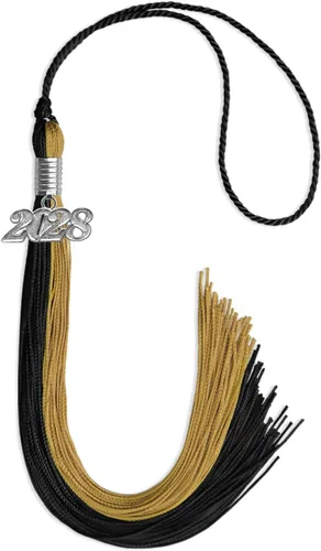 Vista 190 de Endea Graduation Borla de doble color con gota de fecha plateada (negro/oro antiguo, 2025)