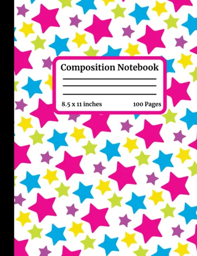 Composition Notebook Wide Ruled - Colorful Stars Cute Aesthetic 100 Page 8.5 x 11 Inches Lined Journal for Writing, Note Taking, Journaling Great