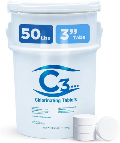 Vista 12 de C3 Pestañas de cloro estabilizadas de 3 pulgadas para piscinas Fácil de usar para piscinas sobre el suelo o enterradas Tabletas de cloro