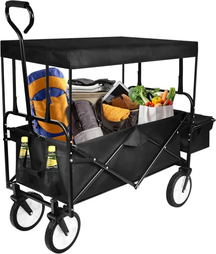 YSSOA - Carro de mano portátil y resistente con toldo extraíble, ruedas de 8 pulgadas, asas ajustables y doble tela para ir de compras, picnic
