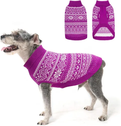 Vista 28 de HOMIMP Suéter de rombos para perros - Ropa cálida de invierno para cachorros, abrigo suave, suéter feo para perros pequeños, medianos y grandes, Azul