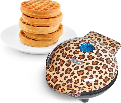 DASH Mini Maker para gofres individuales, Hash Browns, Keto Chaffles con superficies antiadherentes fáciles de limpiar, 4 pulgadas, leopardo naranja