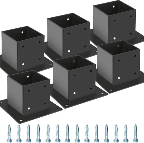 Vista 10 de Base de Poste 4×4, Soportes de Poste de Terraza, Tamaño Interior 3.5"×3.5", Base de Anclaje de Poste de Valla de Acero Grueso, Metal Negro