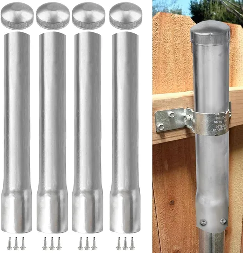 Vista 10 de Paquete de 2 extensores de poste de metal de diámetro exterior de 2-3/8 pulgadas, altura de extensión de poste de valla de 6 pulgadas, acero