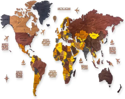 Mapa del mundo, decoración artística para pared, mapa de madera, mapa del mundo de madera 3D, mapa grande para pared, mapa colorido de madera,