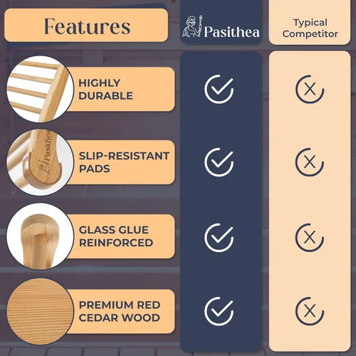 Vista 6 de Pasithea Respaldo de sauna de cedro rojo canadiense, antideslizante, no tóxico, cómodo diseño en forma de S, silla de sauna con respaldo, accesorios