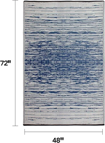 Vista 2 de Fab Habitat - Tapete de plástico reciclado para exteriores, impermeable, resistente a la decoloración y a las arrugas, rayas abstractas desgastadas