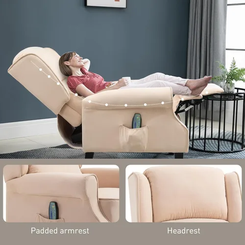 Vista 8 de HOMCOM Vibration Massage Recliner Chair for Living Room with Heat, Wingback Single Sofa, Modern Suede Fabric Push Back Reclining Chair with Beige