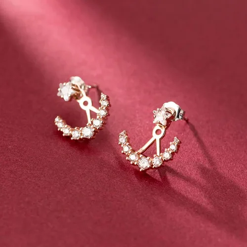 Vista 3 de SLUYNZ Aretes de plata de ley 925 con circonita cúbica para mujer, diseño de estrella, aretes Huggie