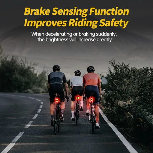 Vista 5 de Luz trasera inteligente para bicicleta, detección de frenos, encendido/apagado automático, luz trasera súper brillante de 22 LED, 5 modos