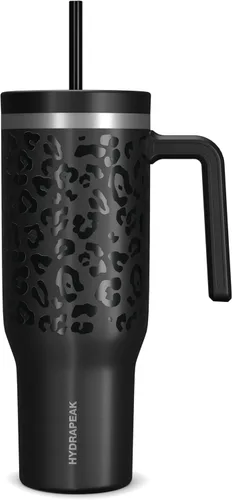 Vista 35 de Hydrapeak Voyager Vaso de 40 oz con Asa y Tapa con Pajita Botella de Agua Reutilizable de Acero Inoxidable Taza de Viaje Compatible con Portavasos