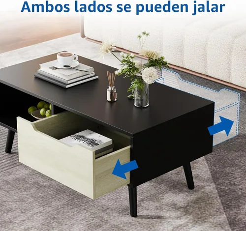 Vista 4 de Mesa de café moderna, mesa de cóctel de madera con almacenamiento, mesa minimalista para pasillo, mesa de café de mediados de siglo moderna