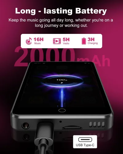 Vista 4 de Reproductor de MP3 con Bluetooth y WiFi, reproductor MP3 y MP4 de 144 GB con Spotify, sistema operativo Android, pantalla táctil de 4 pulgadas