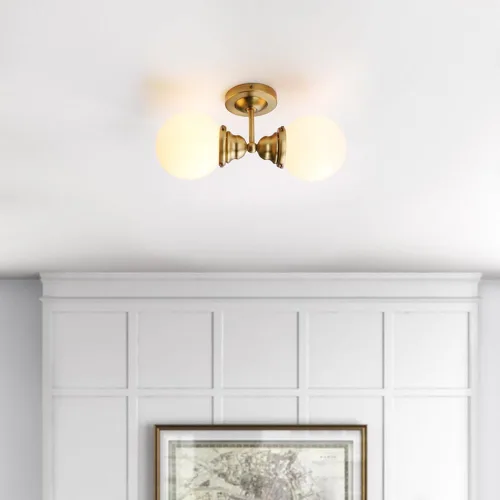 Vista 4 de Pathson Milk White Glass Wall Sconces Lighting, 2 Lights Industrial Wall Vanity Light Fixtures Brass Finish, Vintage Wall Sconce Lamp for Bathroom