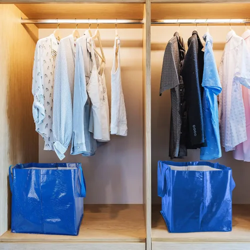 Vista 3 de Shappy 6 Piezas Bolsas de Compra Extragrandes Reutilizables con Asas, Bolsas de Comestibles Tejidas Coloridas de Plástico Impermeable