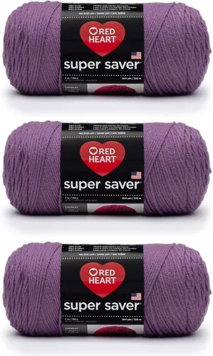 Vista 13 de Red Heart - Hilo Super Saver, color baya, paquete de 3