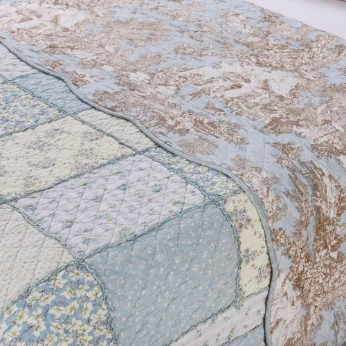 Vista 4 de Edredón Patchwork - Flor Silvestre Azul - Niños o Twin