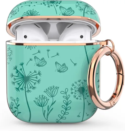 wenew Funda rígida para AirPod AirPods de 1ª y 2ª generación con llavero para mujeres y hombres (verde pino)