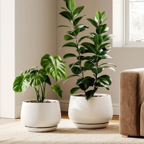 Vista 16 de LE TAUCI Macetas de cerámica, juego de 2, macetas de 10 + 12 pulgadas, macetas elegantes para plantas de interior, maceta resistente con orificio