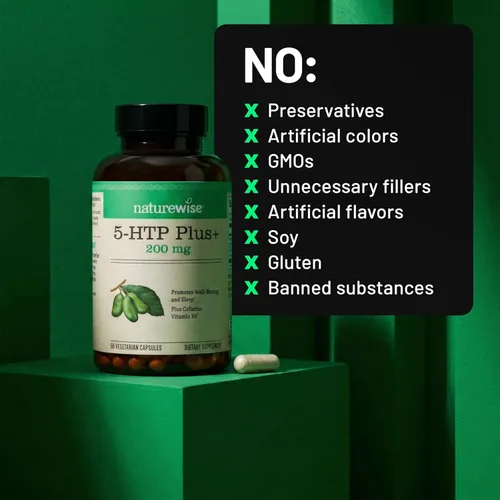 Vista 9 de 5-HTP Plus+ 200 mg NatureWise, acción gradual avanzada, ayuda al control del apetito y la pérdida de peso natural, mejora del estado de ánimo, ayuda