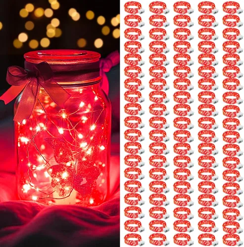Vista 26 de Paquete de 12 luces LED de hadas AIKEI que funcionan con pilas, cable plateado impermeable de 7 pies, 20 luces LED de luna estrellada de luciérnaga