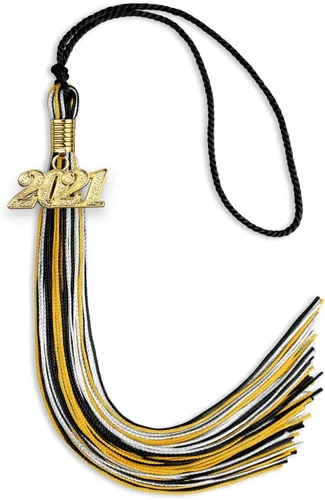 Endea Graduation Borla mixta de triple color con gota de fecha dorada (negro/dorado/blanco, 2021)
