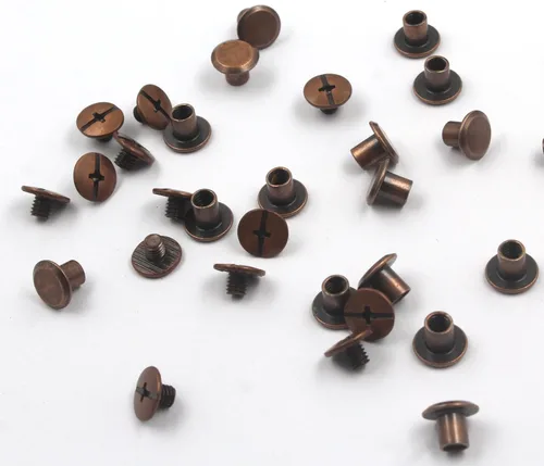 Vista 4 de Chicago Tornillos surtidos Kit de remaches de cuero de cobre rojo, remaches de tornillo, cabeza Phillip ranurada, postes de encuadernación