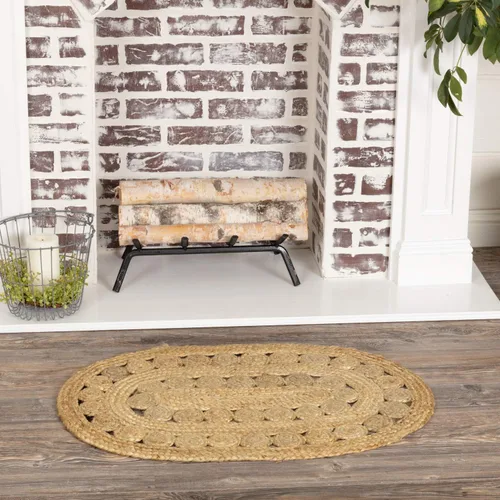 Vista 2 de VHC Brands 10713 - Alfombra ovalada de yute para cabina de té, Tela