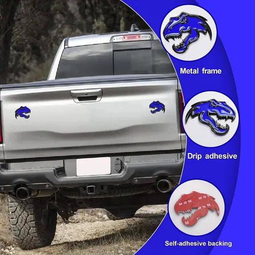 Vista 6 de Un par de pegatinas de metal de dinosaurio para Dodge RAM TRX 1500 2500 3500 Charger Challenger (azul)
