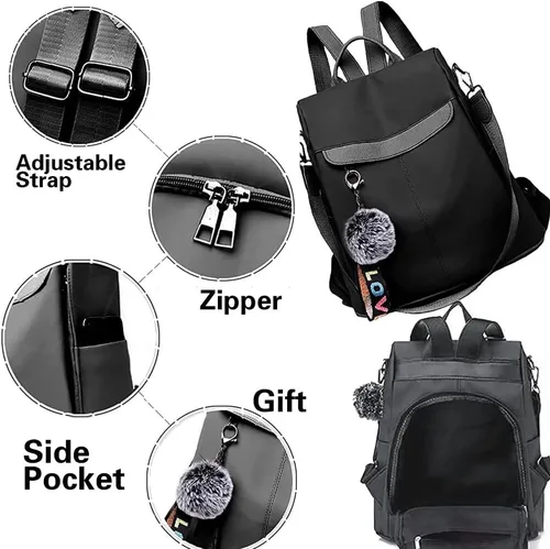 Vista 4 de Mochila monedero para mujer, mochila impermeable, bolso antirrobo, bolsa de viaje, Negro (Paint Black), L