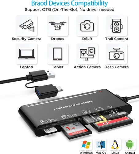 Vista 6 de Lector de tarjetas de memoria USB-C 7 en 1: lector de tarjetas múltiples para SD, Micro SD, CF, XD y MS, USB 3.0 Plug and Play para PC y Mac