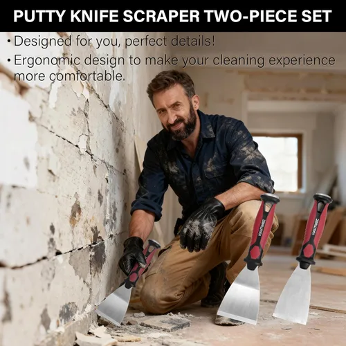 Vista 7 de HAUTMEC Juego de 2 cuchillos de masilla, 2.5 pulgadas rectas y 3 pulgadas desplazadas, hoja de acero inoxidable resistente y extremo de martillo