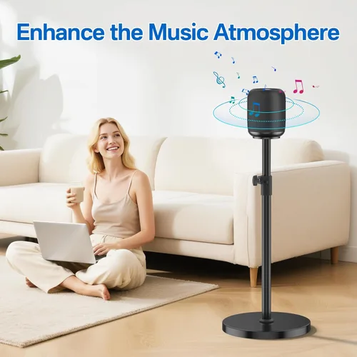 Vista 6 de Soporte de altavoz de altura ajustable para Homepod 1 y Homepod 2, soporte integrado para gestión de cables - Soportes de altavoz de piso Negro