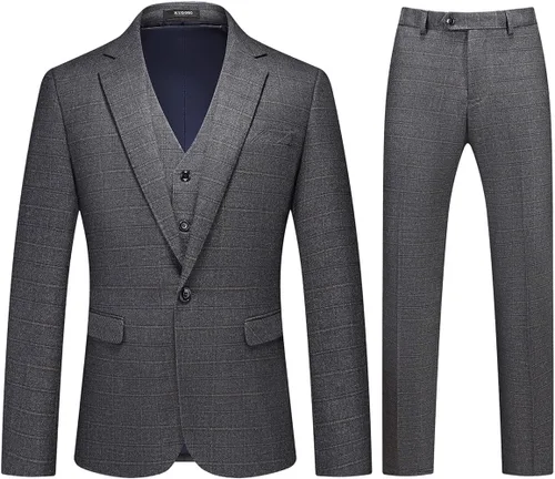 Trajes de 3 piezas para hombre, traje de tweed ajustado a cuadros, trajes ajustados para hombres, traje de un botón, conjunto de esmoquin