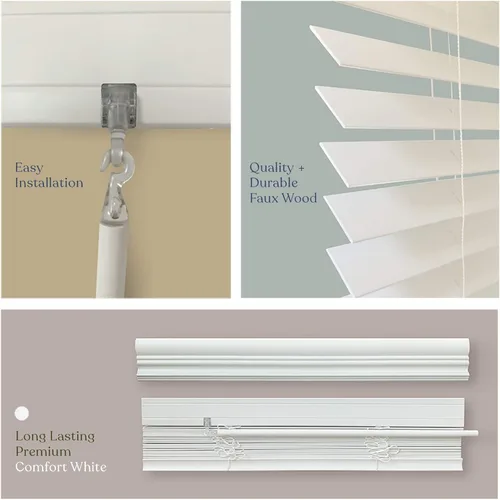 Vista 3 de MOOD Persianas de madera sintética, persianas de 82 pulgadas para ventanas, tratamiento de ventana opacas inalámbrico de 2 pulgadas, blanco cómodo