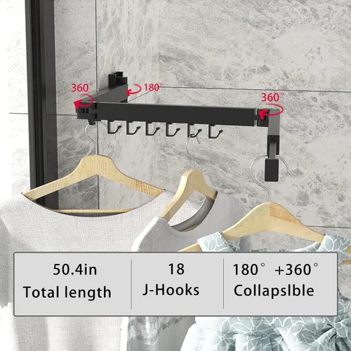 Vista 10 de Dr.DJ Tendedero retráctil para ropa sucia, para colgar ropa, para colgar en la pared, plegable en interiores, estante de secado, ahorrador de Blanco