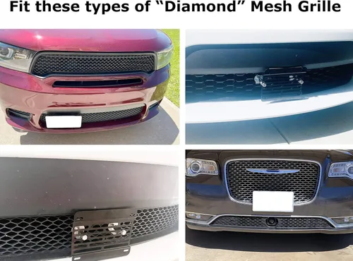 Vista 2 de iJDMTOY Kit de reubicación de placa de matrícula sin taladro para rejilla delantera, compatible con Challenger Charger Durango Grand Cherokee