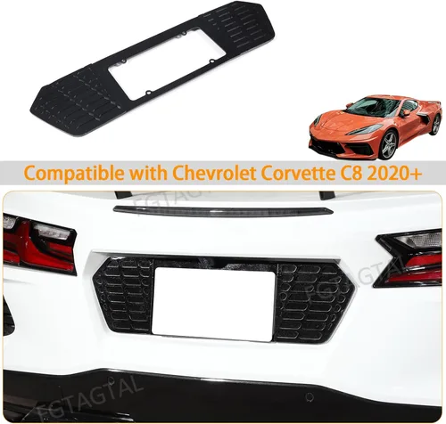 Vista 7 de Marco de matrícula trasero compatible con Chevrolet Corvette C8 2020-2023, marco de matrícula de aluminio, inserto de ventilación de parrilla