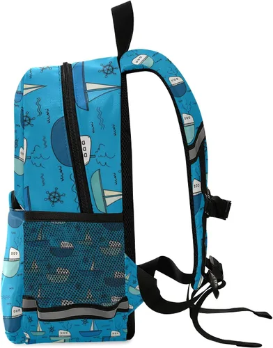 Vista 2 de beeplus Mochila azul con correa de seguridad para niños y niñas, multicolorfantasía (Sailing Boat), Mochilas Daypack