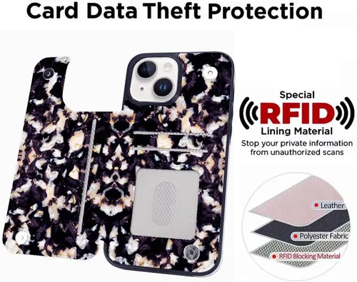 Vista 3 de uCOLOR Funda de piel con tapa para tarjetas compatible con iPhone 13, 6.1, iPhone 14 6.1, mujeres y niñas con tarjetero y función atril