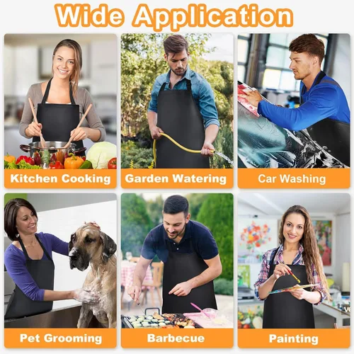 Vista 5 de Waterproof Rubber Apron Adjustable Dishwasher Apron Negro