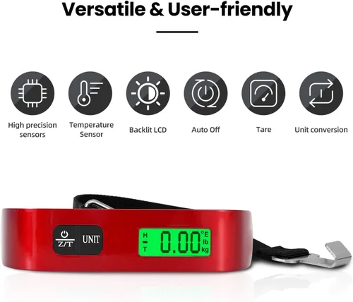 Vista 7 de BAGAIL Báscula digital de equipaje, báscula de equipaje colgante de 110 libras con pantalla LCD retroiluminada, báscula de pesaje portátil