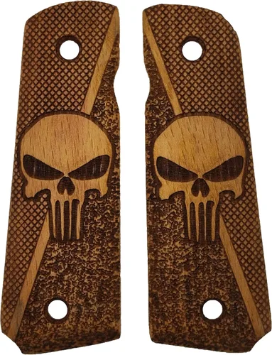 Vista 7 de Empuñaduras 1911 de tamaño completo de madera real, Punisher - Grabado de calavera - Empuñadura para Gobierno/Comandante, accesorios 1911 corte
