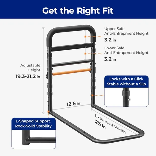 Vista 8 de Rieles de cama C1 Fold Pro para seguridad de adultos mayores, luz con sensor y bolsillo de almacenamiento, rieles laterales de cama plegables