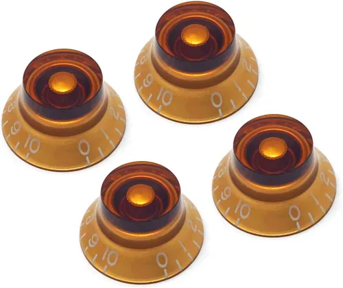 Pomos de campana para sombrero de copa ámbar compatibles con guitarra eléctrica Gibson Les Paul (juego de 4) se adapta a 24 macetas de eje dividido