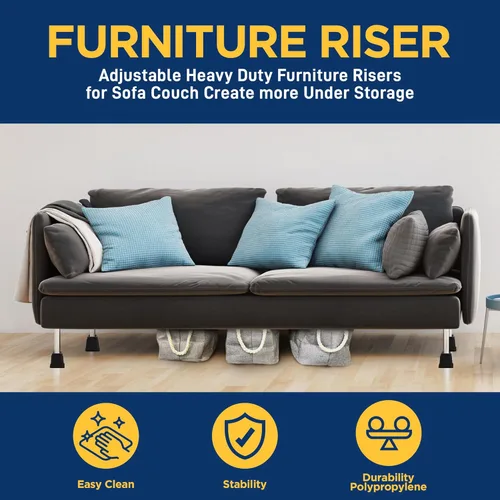 Vista 5 de Lifemaster Juego de elevadores para muebles, 4 piezas, diseño antideslizante, se adapta a cama, silla, mesa, sofá, escritorio y sofás, color negro