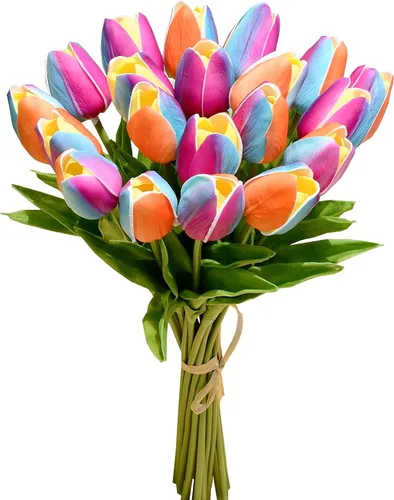 Vista 54 de Mandy's - 20 flores blancas artificiales de seda de tulipán artificial de 13.5 pulgadas para Año Nuevo, primavera, Día de la Madre, Pascua, Día